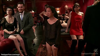 Kinky MILF slaves Holly Hearts and Simone Sonay service big dick to stud Wolf Hudson while horny guests fucking other sluts at bdsm orgy party in the Upper Floor